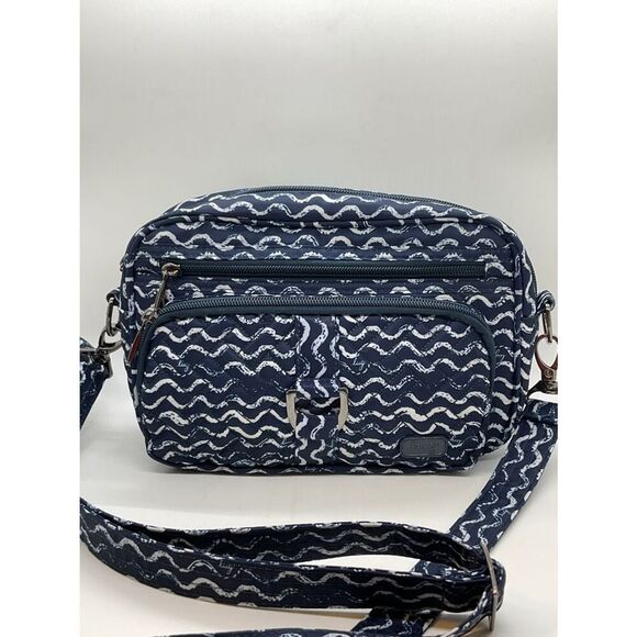 lug Handbags - lug Carousel Wavy Navy and White Wave Pattern Crossbody/Belt Bag